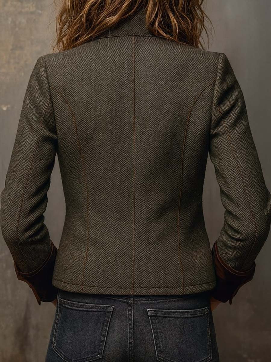 Honorine | Blazer Vintage Chevron con Ribetes en Contraste