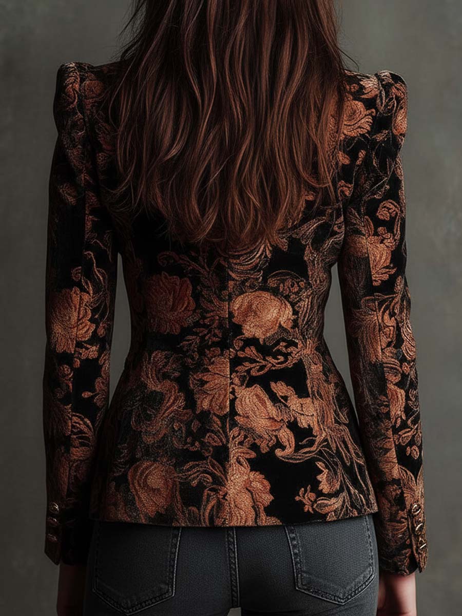 Bertille | Blazer Sastre Estampado Floral Negro y Bronce