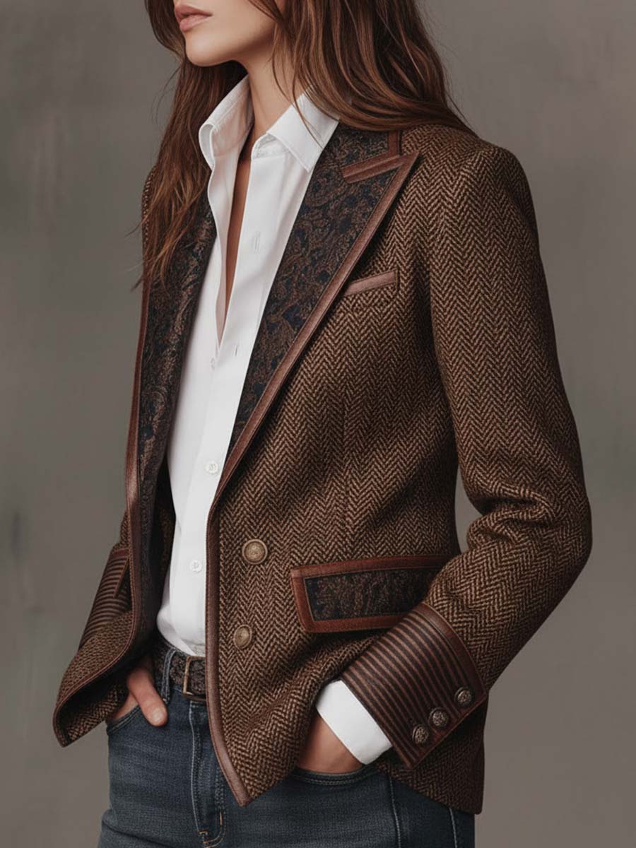 Gisèle | Blazer con Paneles Estampado Chevron