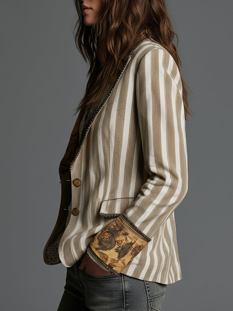 Suzanne | Blazer Boho Rayas con Cuello Estampado