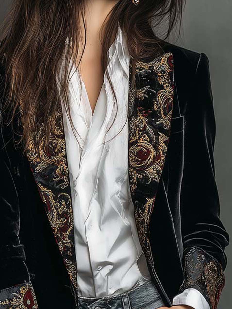 Léontine | Blazer Ajustado Estampado Barroco Negro