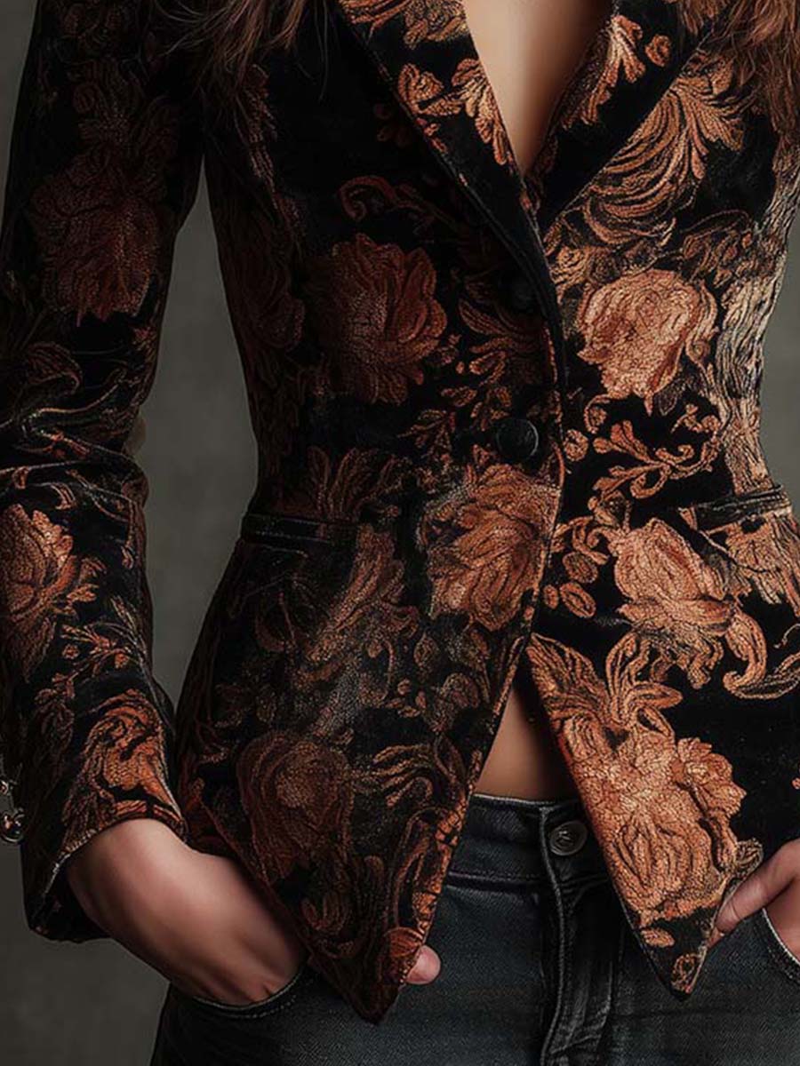 Bertille | Blazer Sastre Estampado Floral Negro y Bronce