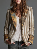 Suzanne | Blazer Boho Rayas con Cuello Estampado