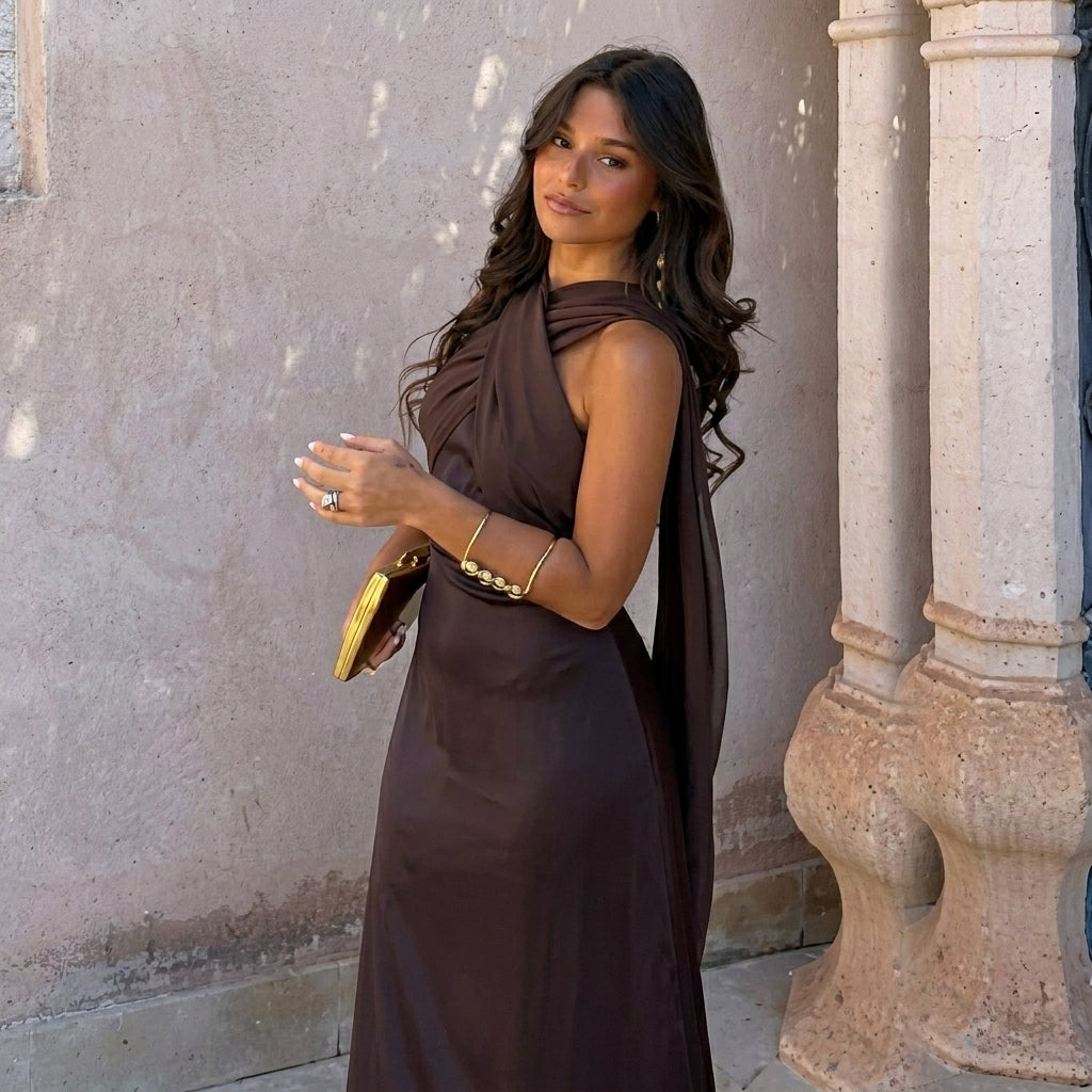 Aloe — Vestido con Escote Cruzado Asimétrico