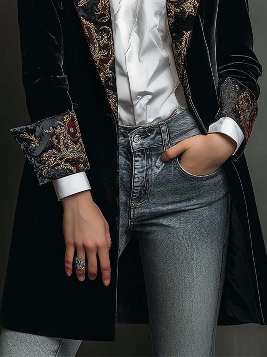 Léontine | Blazer Ajustado Estampado Barroco Negro