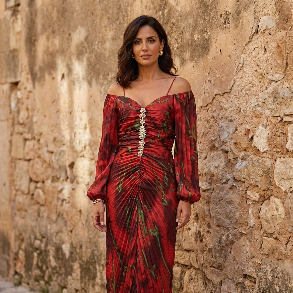 Gregoria — Vestido Largo Floral con Escote Profundo