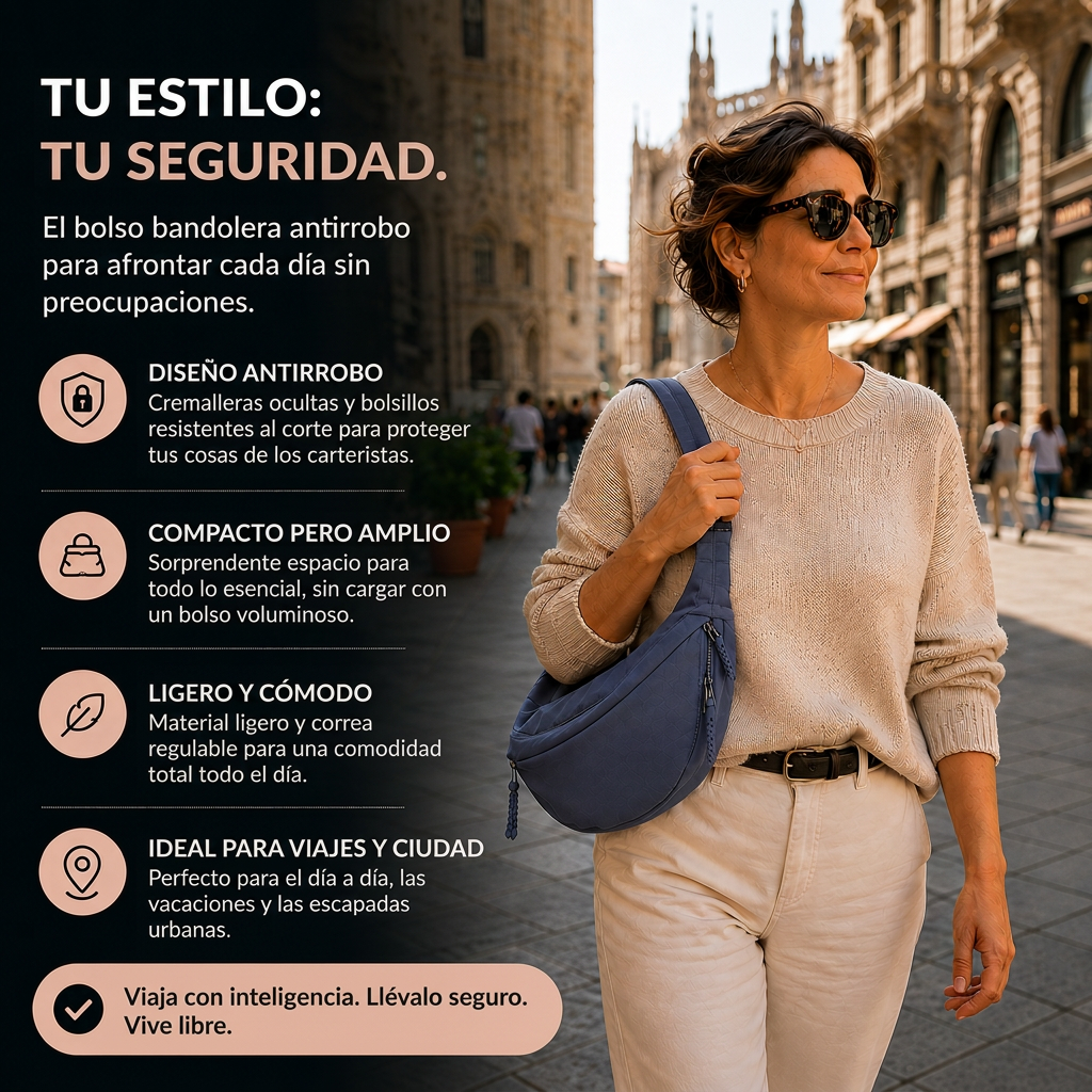 Bolso bandolera antirrobo: diseño, capacidad y comodidad