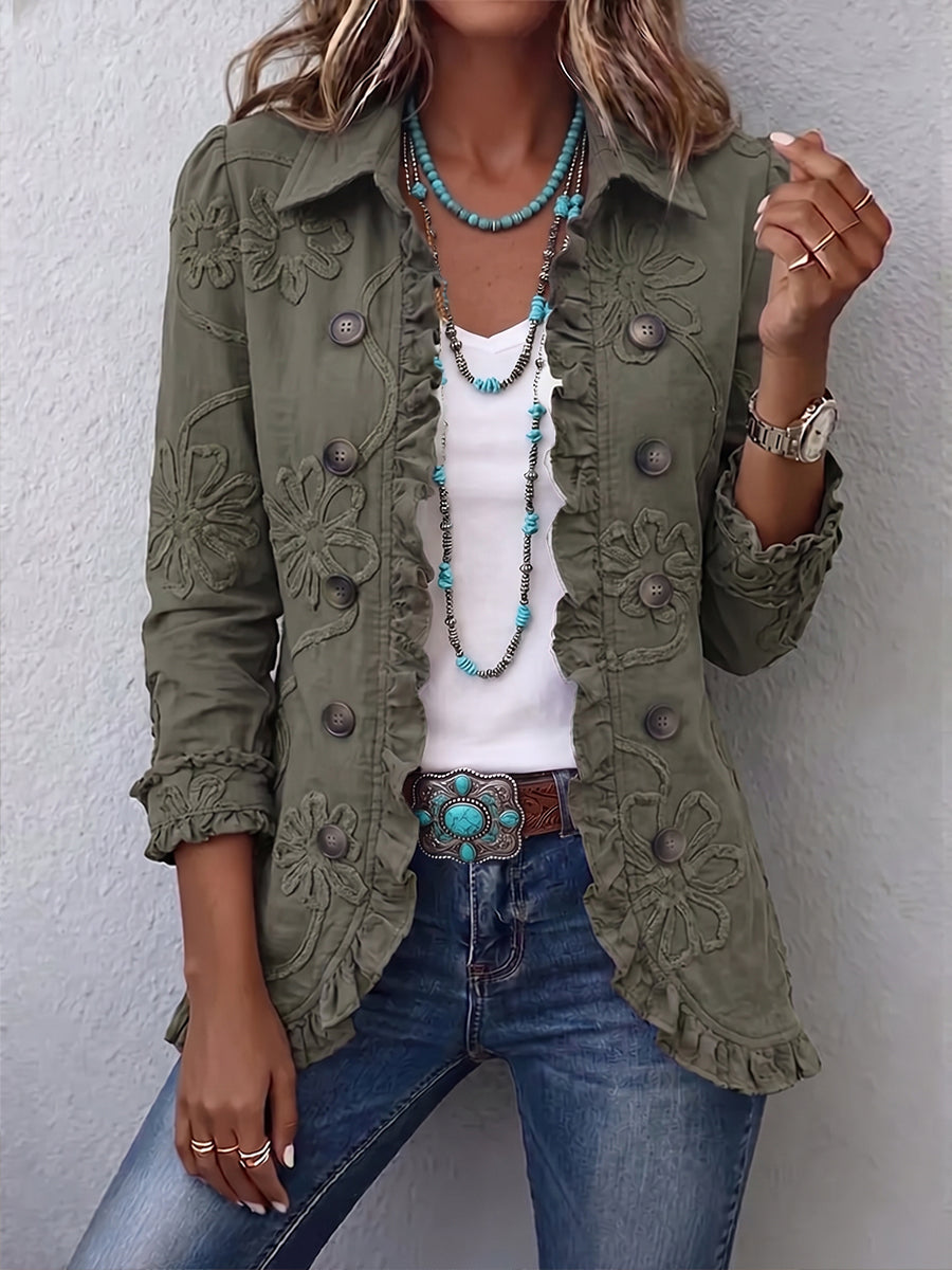 Faustine | Chaqueta Utilitaria Bordada Floral Boho