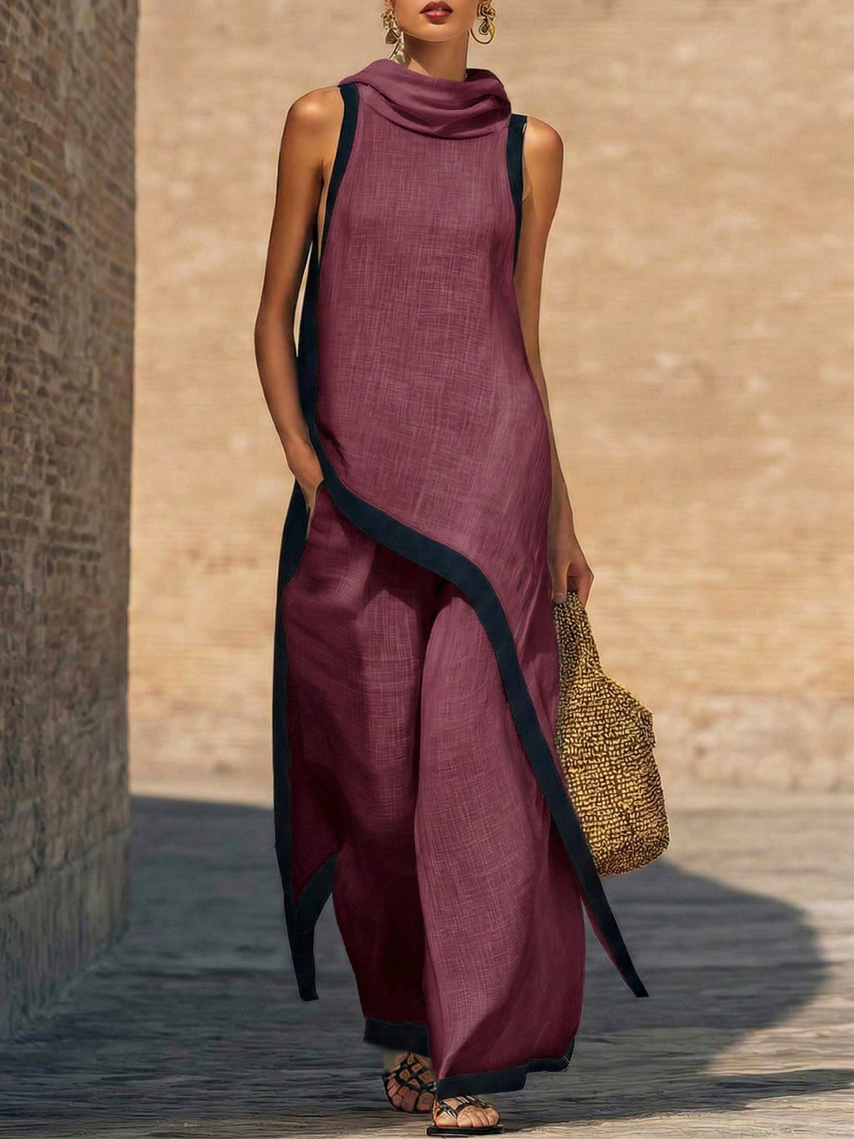 Yenira | Elegante conjunto de dos piezas de algódon y lino con corte artístico