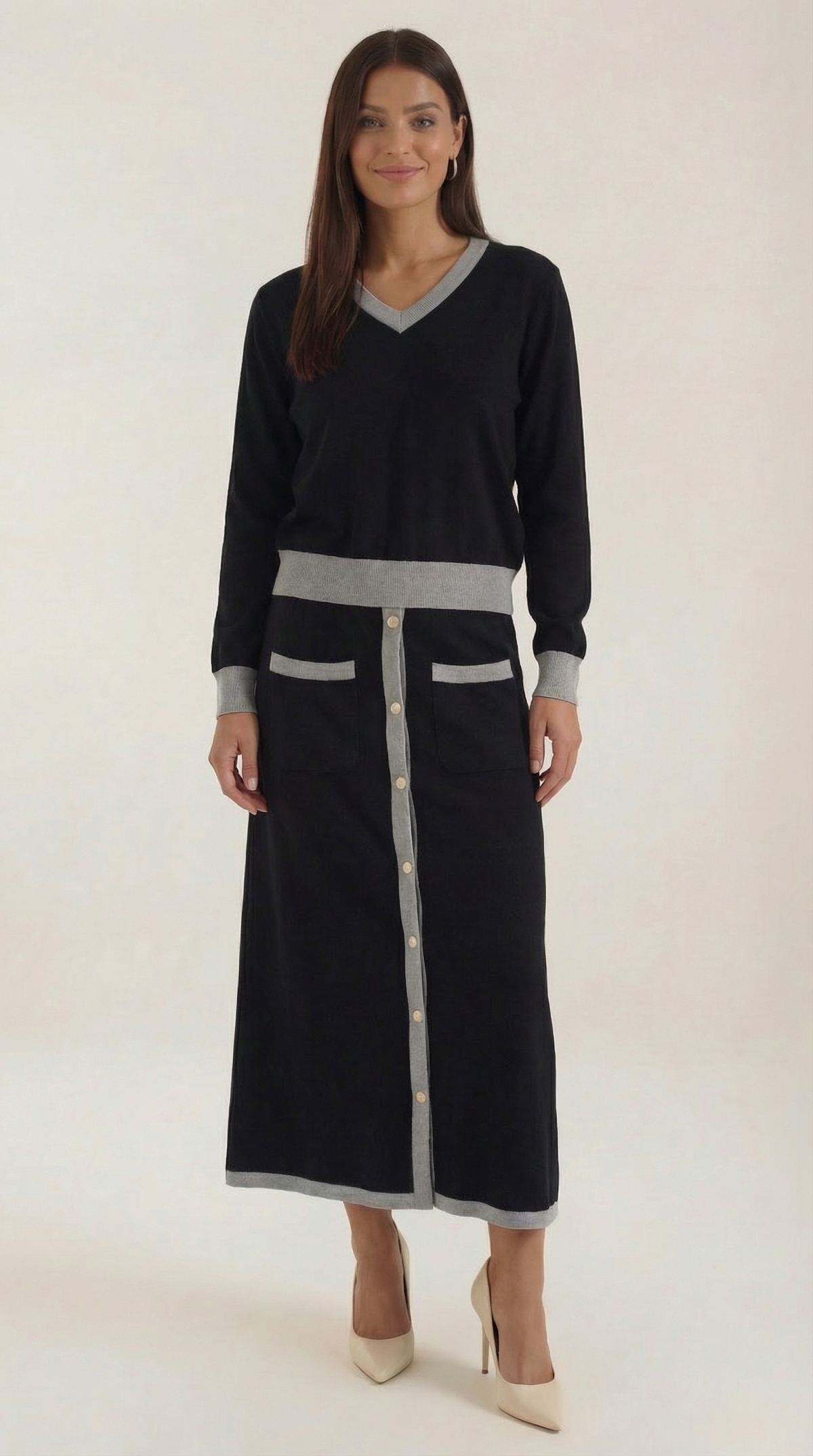Conjunto de suéter V y falda midi 'Cheryl'