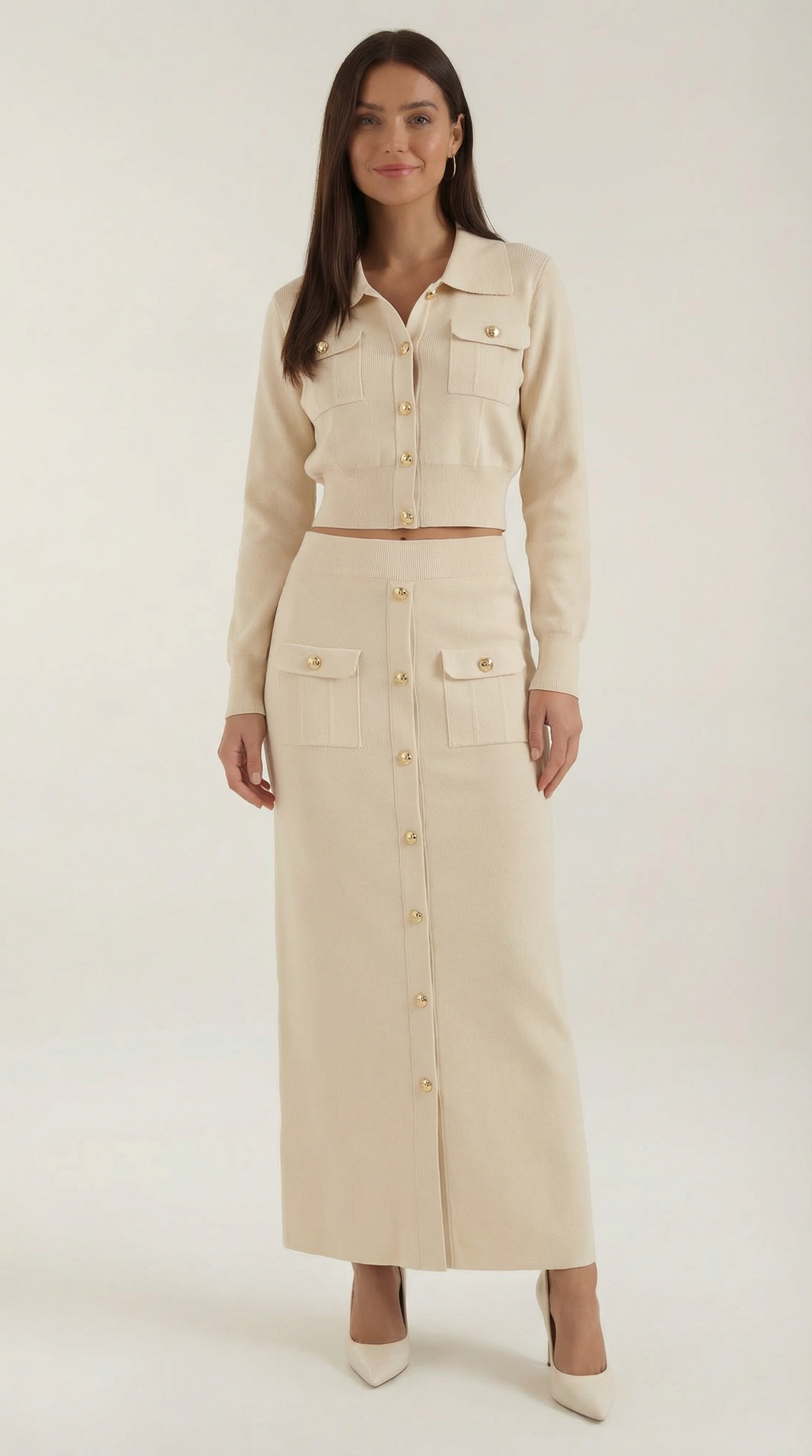 Conjunto de punto Evelyn Luxe con botones