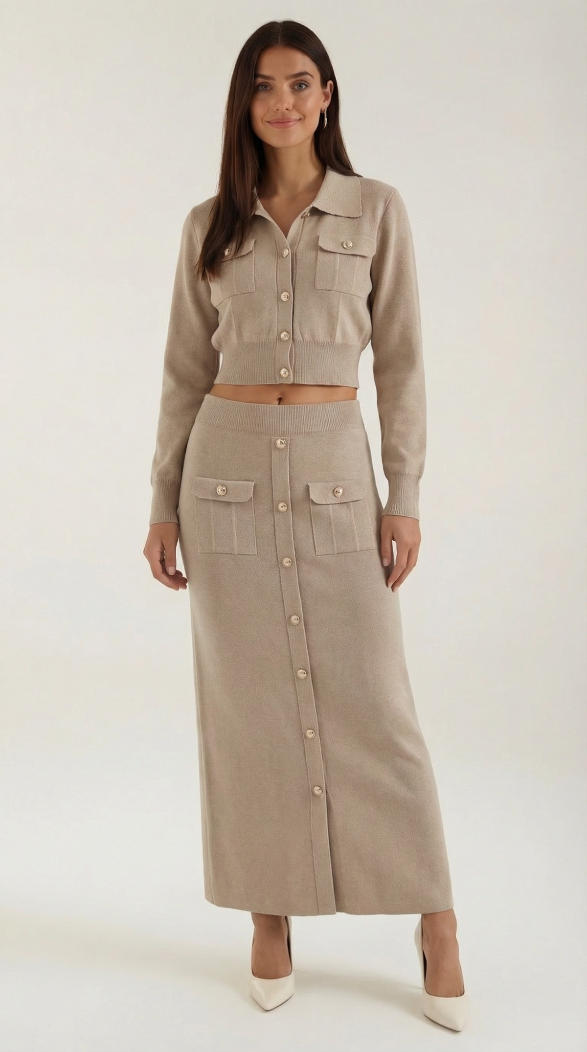 Conjunto de punto Evelyn Luxe con botones