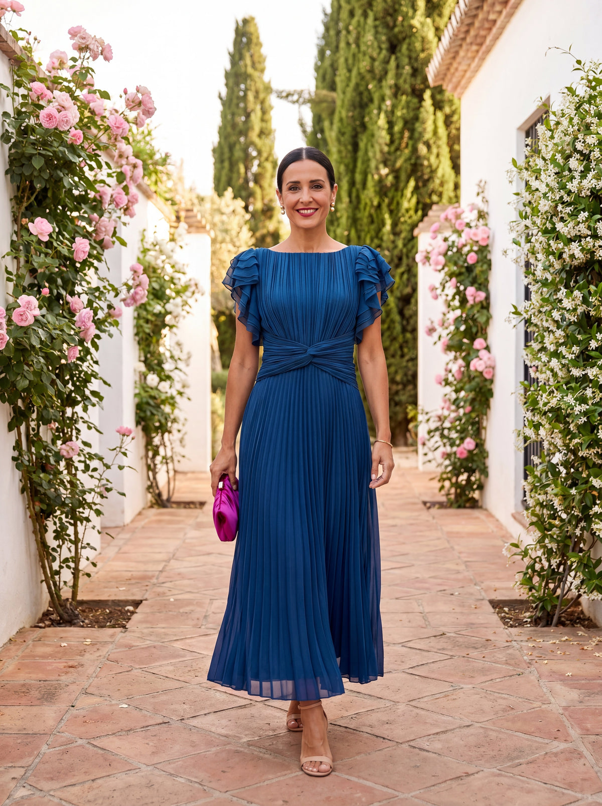 Seraphina — Vestido Maxi Plisado con Cintura Anudada